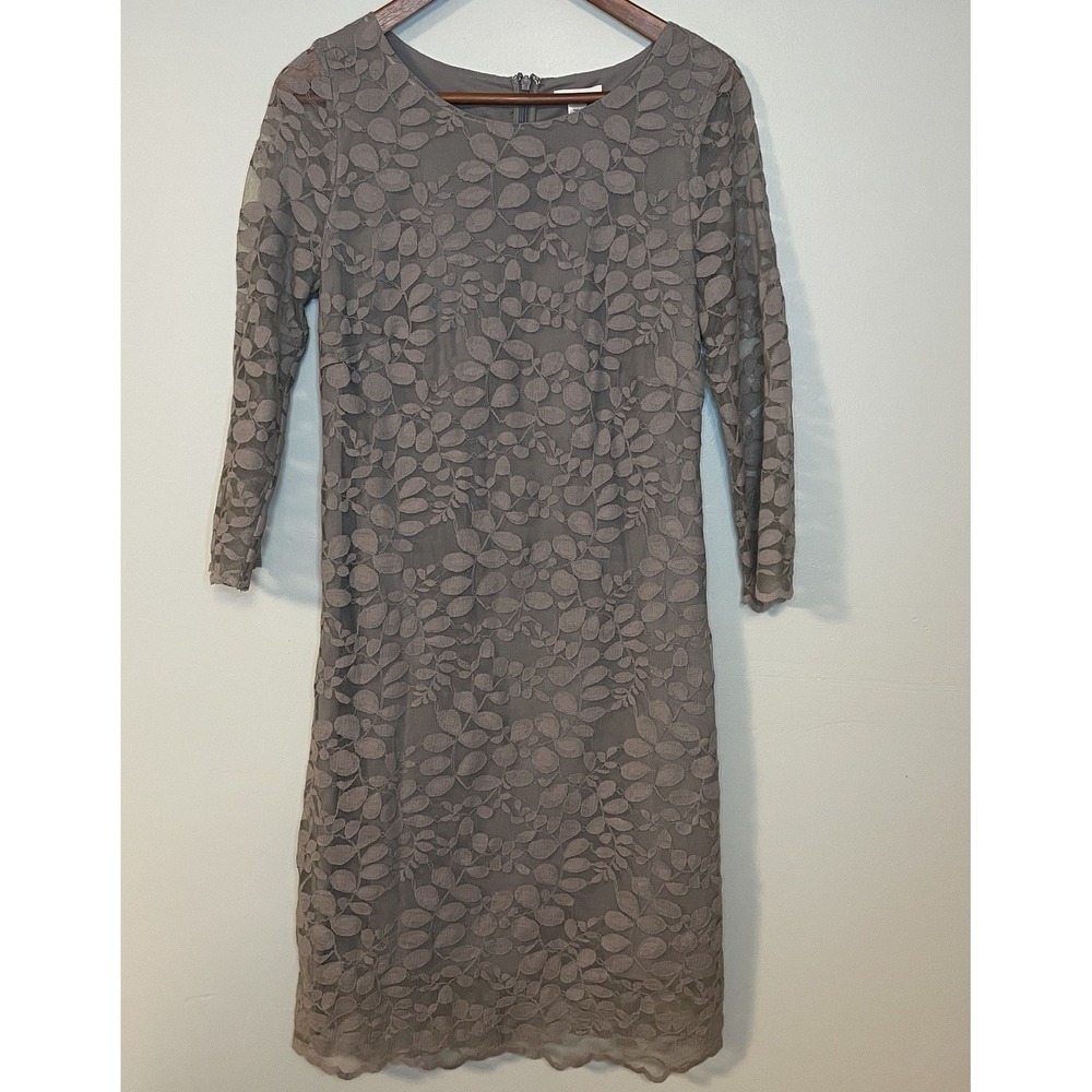 Garnet Hill Gray Lace Shift Dress 4 Nylon Womens‎ Party Wedding 3/4 Sleeves